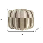 18" Brown Ivory And Khaki Brown Woven Geometric Pouf Ottoman