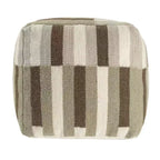 18" Brown Ivory And Khaki Brown Woven Geometric Pouf Ottoman