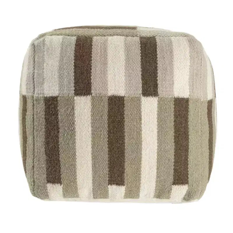 18" Brown Ivory And Khaki Brown Woven Geometric Pouf Ottoman