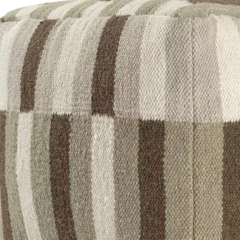 18" Brown Ivory And Khaki Brown Woven Geometric Pouf Ottoman