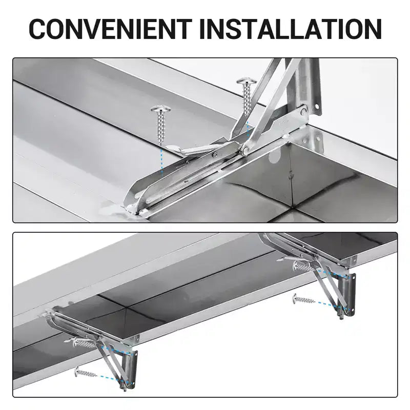 Wall Mounted Stainless Steel Folding Shelf, Heavy Duty Drop Down Serving Shelf with Rounded Edges, Space Saving for Food Truck, Restaurant, Garage