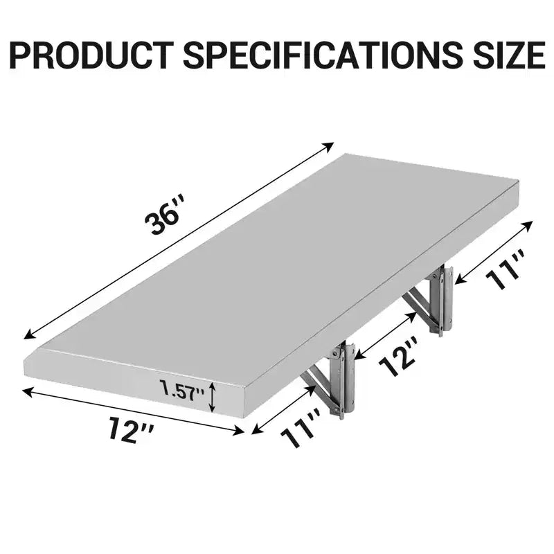 Wall Mounted Stainless Steel Folding Shelf, Heavy Duty Drop Down Serving Shelf with Rounded Edges, Space Saving for Food Truck, Restaurant, Garage