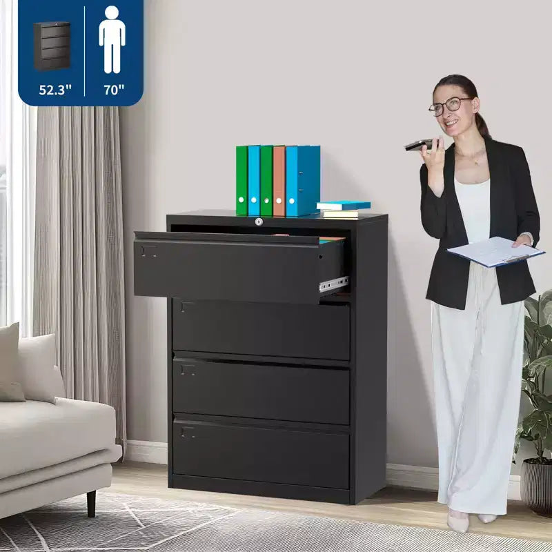 1 Cold Rolled Steel 52 Inch High 4 Drawers Metal Filing Cabinet [4 Drawers Standard Lateral Filing Cabinet] Steel Plate With Coating Thickness 0.6Mm