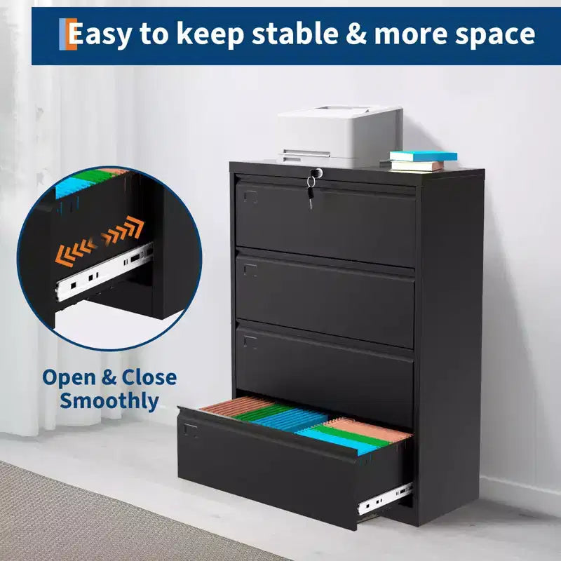 1 Cold Rolled Steel 52 Inch High 4 Drawers Metal Filing Cabinet [4 Drawers Standard Lateral Filing Cabinet] Steel Plate With Coating Thickness 0.6Mm