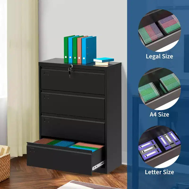 1 Cold Rolled Steel 52 Inch High 4 Drawers Metal Filing Cabinet [4 Drawers Standard Lateral Filing Cabinet] Steel Plate With Coating Thickness 0.6Mm