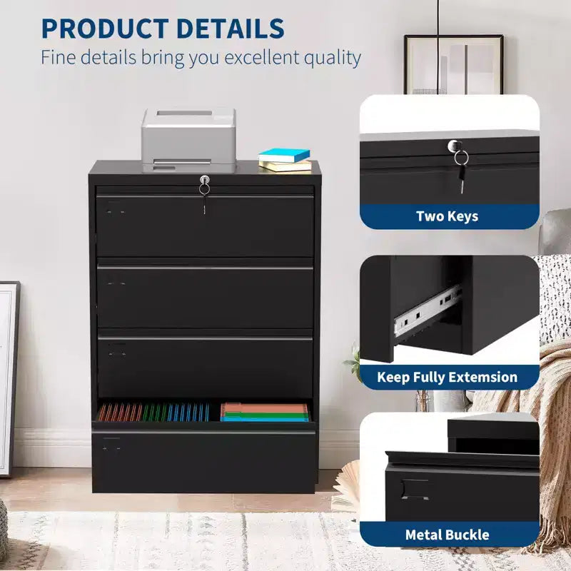 1 Cold Rolled Steel 52 Inch High 4 Drawers Metal Filing Cabinet [4 Drawers Standard Lateral Filing Cabinet] Steel Plate With Coating Thickness 0.6Mm