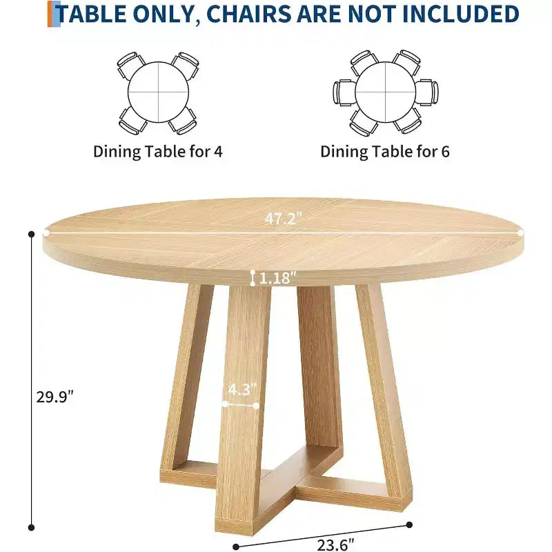 47In Round Dining Table, Kitchen Table with Sturdy Cross-Shaped Base & Adjustable Foot Pads for Dining Room, Kitchen, Living Room(Table Only)
