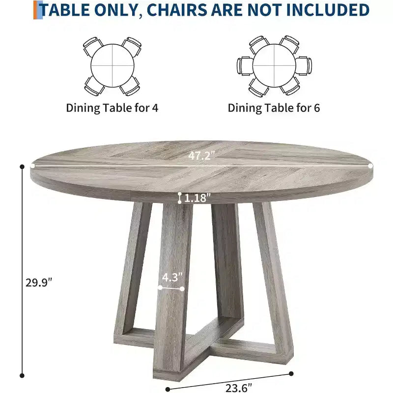 47In Round Dining Table, Kitchen Table with Sturdy Cross-Shaped Base & Adjustable Foot Pads for Dining Room, Kitchen, Living Room(Table Only)