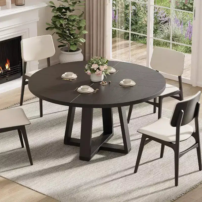47In Round Dining Table, Kitchen Table with Sturdy Cross-Shaped Base & Adjustable Foot Pads for Dining Room, Kitchen, Living Room(Table Only)