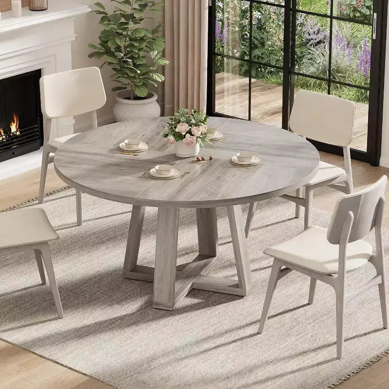 47In Round Dining Table, Kitchen Table with Sturdy Cross-Shaped Base & Adjustable Foot Pads for Dining Room, Kitchen, Living Room(Table Only)