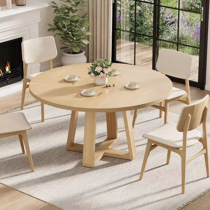 47In Round Dining Table, Kitchen Table with Sturdy Cross-Shaped Base & Adjustable Foot Pads for Dining Room, Kitchen, Living Room(Table Only)