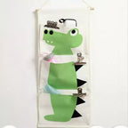 Hanging Canvas Storage Organizer with Cartoon Crocodile Design and Three Pockets 25.5x11.8 in