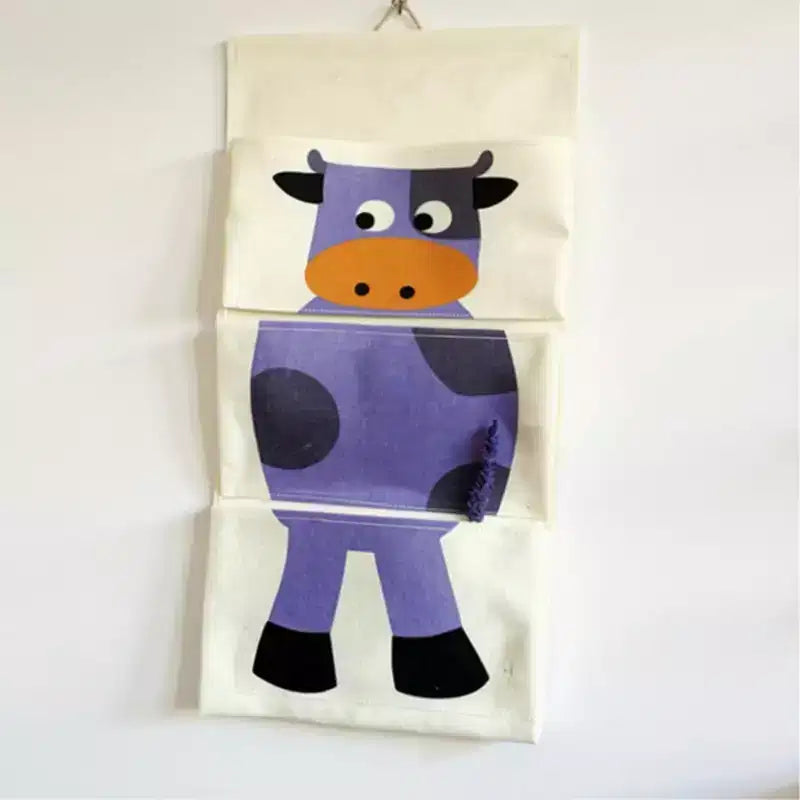 Hanging Canvas Storage Organizer with Cartoon Crocodile Design and Three Pockets 25.5x11.8 in