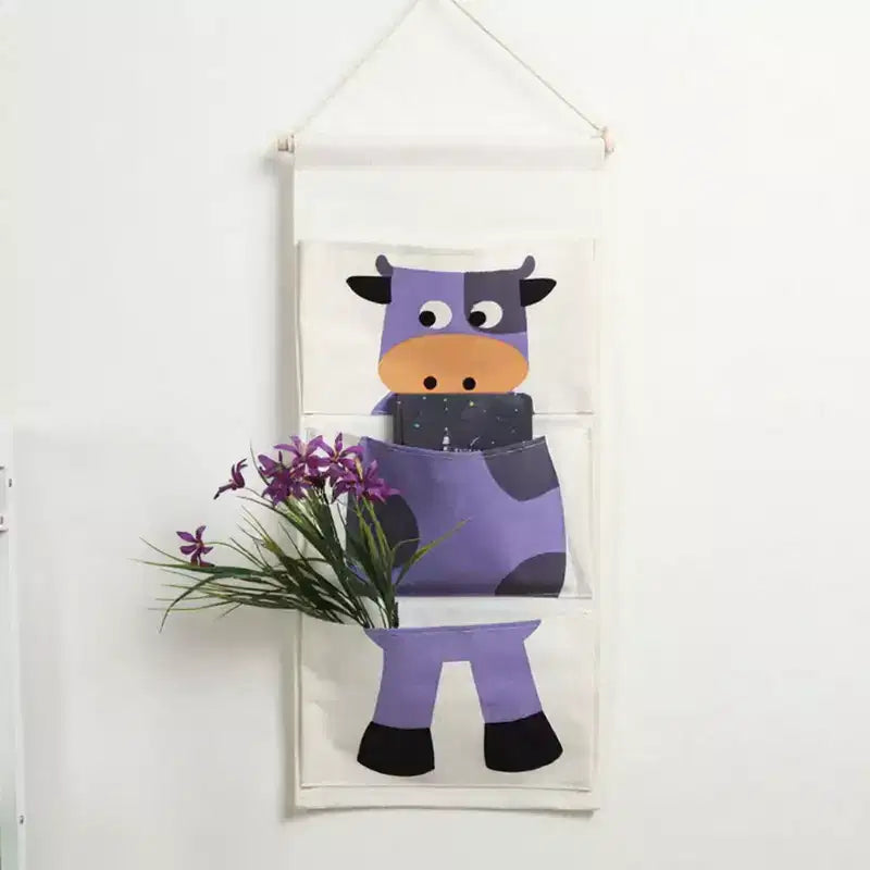 Hanging Canvas Storage Organizer with Cartoon Crocodile Design and Three Pockets 25.5x11.8 in