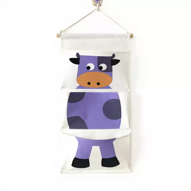 Hanging Canvas Storage Organizer with Cartoon Crocodile Design and Three Pockets 25.5x11.8 in