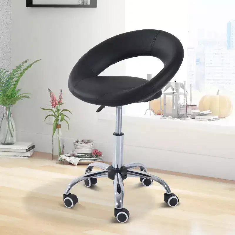 Rolling Salon Stool with Adjustable Height, Breathable Open Back, Foam Cushion Seat, and 5 Caster Wheels