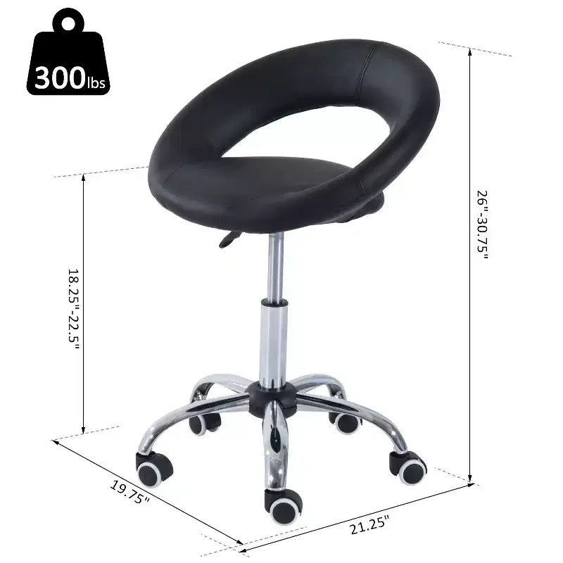 Rolling Salon Stool with Adjustable Height, Breathable Open Back, Foam Cushion Seat, and 5 Caster Wheels