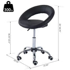 Rolling Salon Stool with Adjustable Height, Breathable Open Back, Foam Cushion Seat, and 5 Caster Wheels