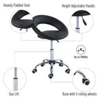 Rolling Salon Stool with Adjustable Height, Breathable Open Back, Foam Cushion Seat, and 5 Caster Wheels