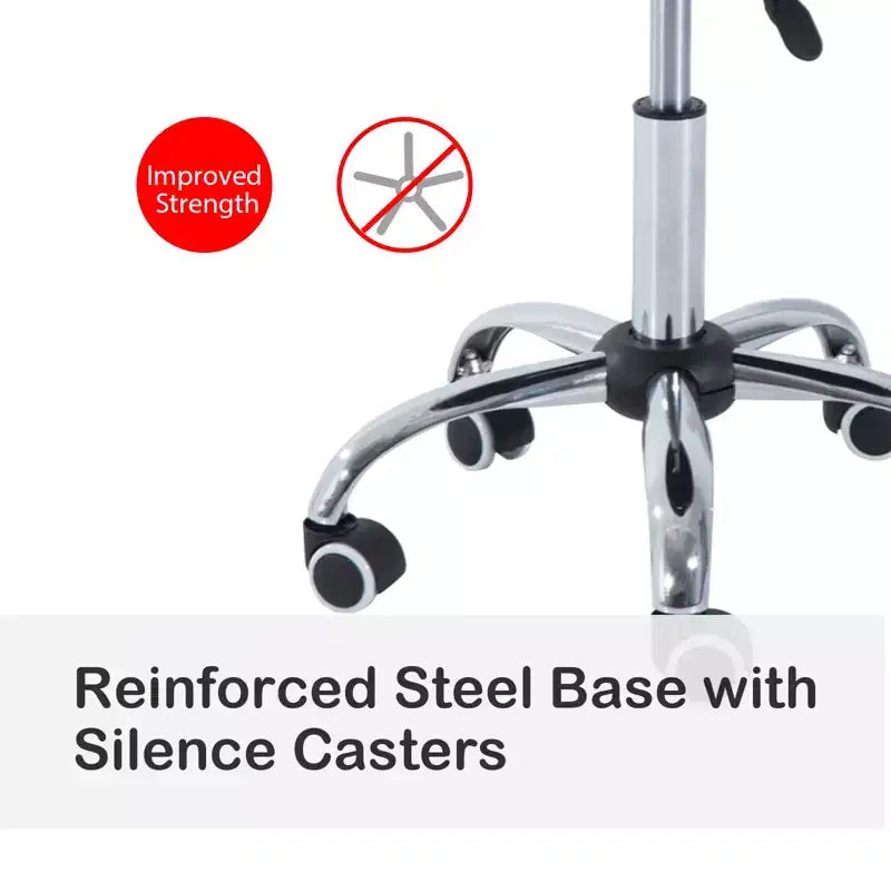 Rolling Salon Stool with Adjustable Height, Breathable Open Back, Foam Cushion Seat, and 5 Caster Wheels