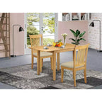 3-Pc Natural Brown Oak Finish Solid Wood Top Dining Table Set for Small Spaces