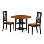 HomeStock 3-Piece Black and Cherry Finish Round Solid Wood Top Dining Table Set