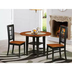 3-Piece Black and Cherry Finish Round Solid Wood Top Dining Table Set