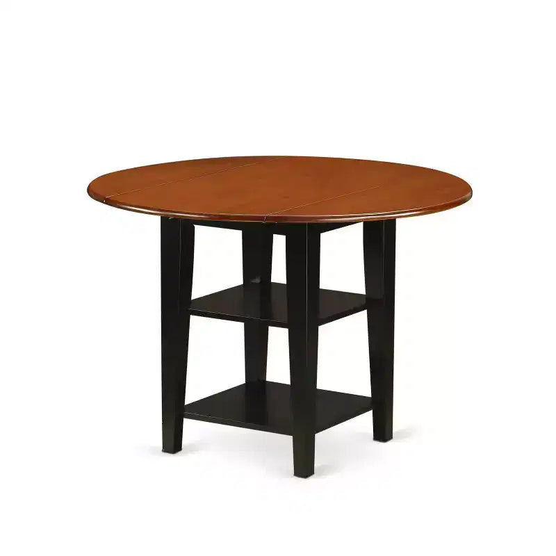 3-Piece Black and Cherry Finish Round Solid Wood Top Dining Table Set