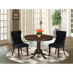 3-Piece Mahogany Finish Solid Wood Top-Round Upholstered Dining Room Set-Seats 4