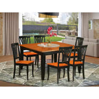 7-Piece Square Black and Cherry Finish Solid Wood Top Dining Table with 6 Chairs