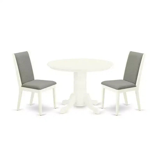 3-Piece Linen white Solid Wood Top - Round Dining Room Set - Seats 4