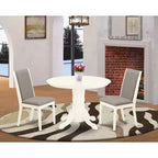 3-Piece Linen white Solid Wood Top - Round Dining Room Set - Seats 4