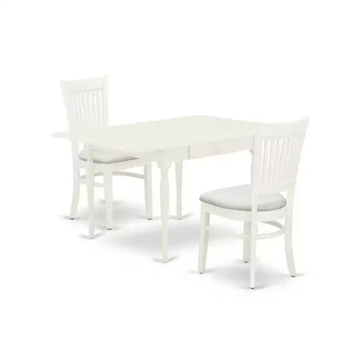 HomeStock 3-Pc Linen White Finish Rectangular Solid Wood Top With Dropleaf Dining Table Set