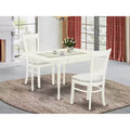 3-Pc Linen White Finish Rectangular Solid Wood Top With Dropleaf Dining Table Set