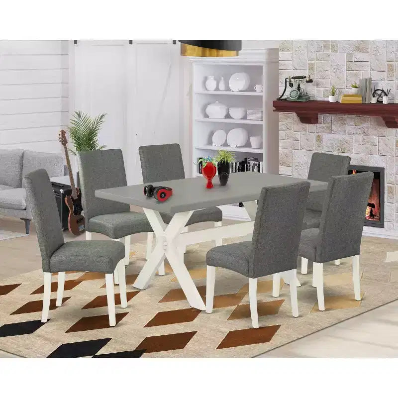 7-Piece Rectangle Natural Oak Finish Solid Wood Top Dining Table with 6 Chairs