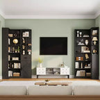 74 Tall Corner Bookshelf, 6-Tier L-Shaped Bookcase with Drawer & Storage Cabinets, Modern Open Display Shelf for Living Room, Office & Home