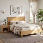 Queen/King Size Platform Bed Frame with Vertical Slat Headboard Modern Rustic Bed, No Box Spring Needed