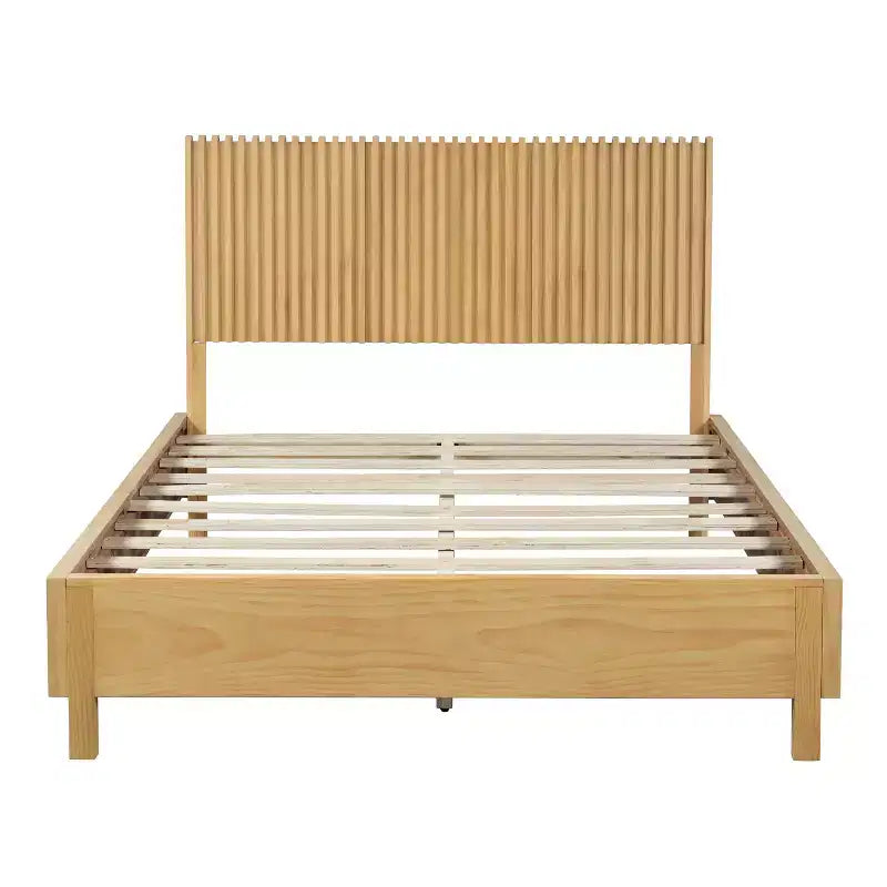 Queen/King Size Platform Bed Frame with Vertical Slat Headboard Modern Rustic Bed, No Box Spring Needed