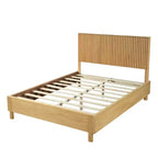 Queen/King Size Platform Bed Frame with Vertical Slat Headboard Modern Rustic Bed, No Box Spring Needed