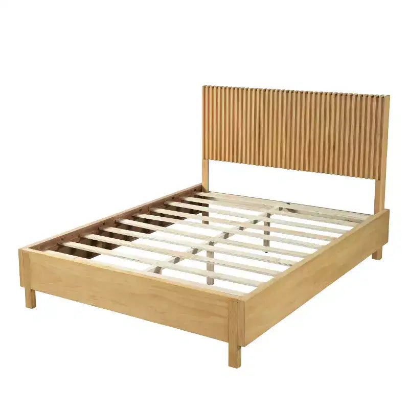 Queen/King Size Platform Bed Frame with Vertical Slat Headboard Modern Rustic Bed, No Box Spring Needed