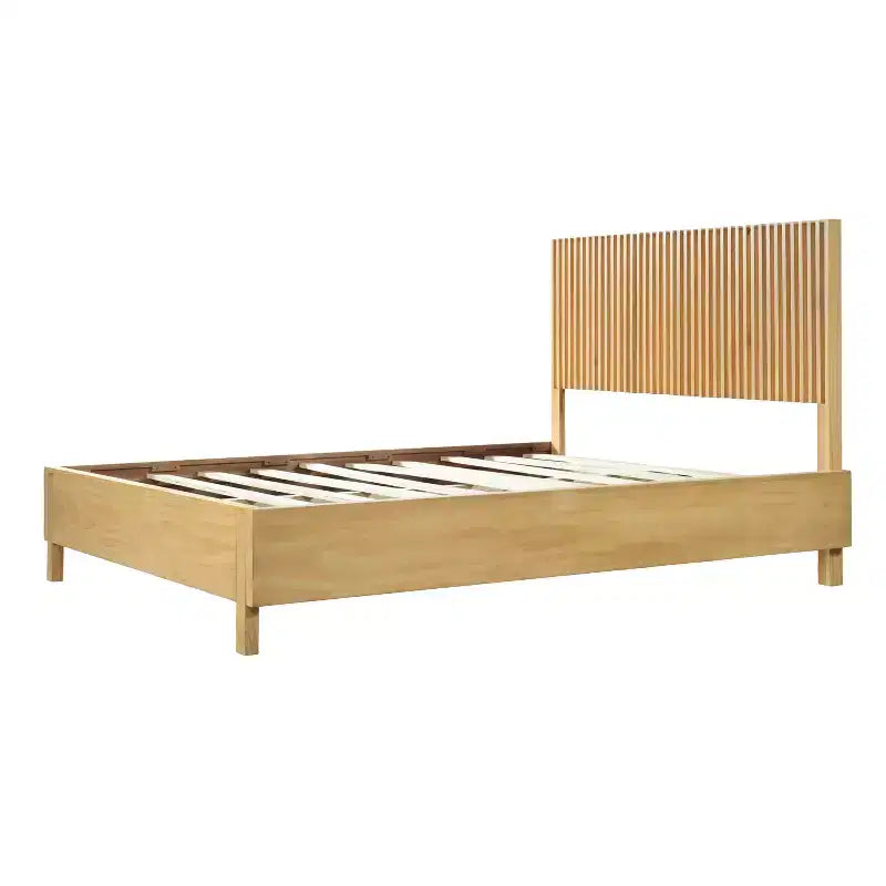Queen/King Size Platform Bed Frame with Vertical Slat Headboard Modern Rustic Bed, No Box Spring Needed