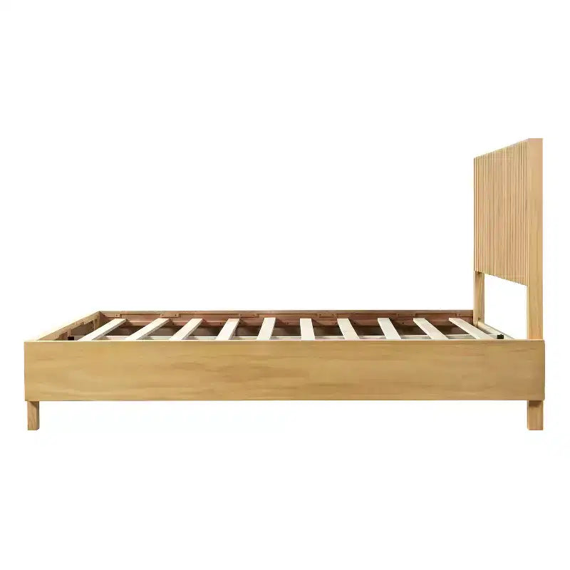 Queen/King Size Platform Bed Frame with Vertical Slat Headboard Modern Rustic Bed, No Box Spring Needed