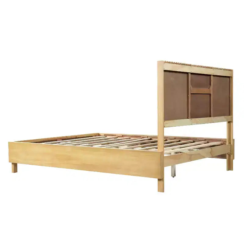 Queen/King Size Platform Bed Frame with Vertical Slat Headboard Modern Rustic Bed, No Box Spring Needed