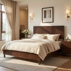 Queen/King Size Platform Bed Frame with Vertical Slat Headboard Modern Rustic Bed, No Box Spring Needed