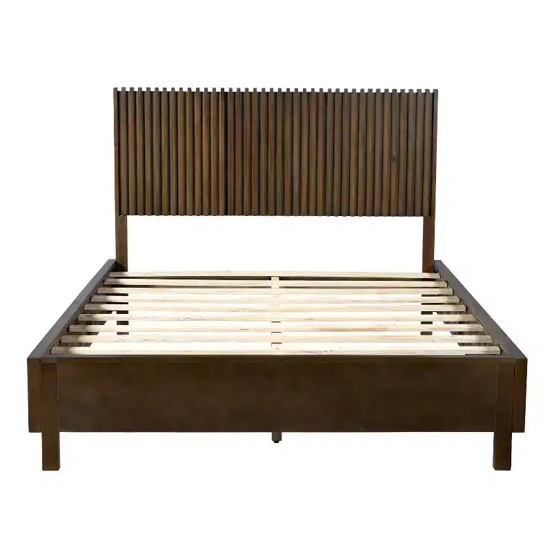 Queen/King Size Platform Bed Frame with Vertical Slat Headboard Modern Rustic Bed, No Box Spring Needed