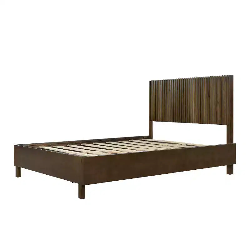 Queen/King Size Platform Bed Frame with Vertical Slat Headboard Modern Rustic Bed, No Box Spring Needed