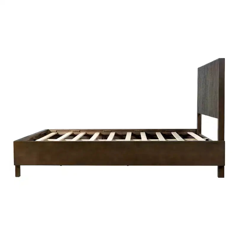 Queen/King Size Platform Bed Frame with Vertical Slat Headboard Modern Rustic Bed, No Box Spring Needed