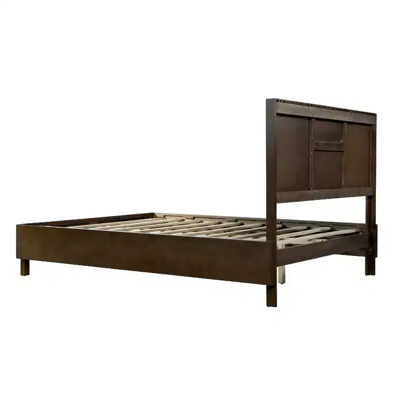 Queen/King Size Platform Bed Frame with Vertical Slat Headboard Modern Rustic Bed, No Box Spring Needed