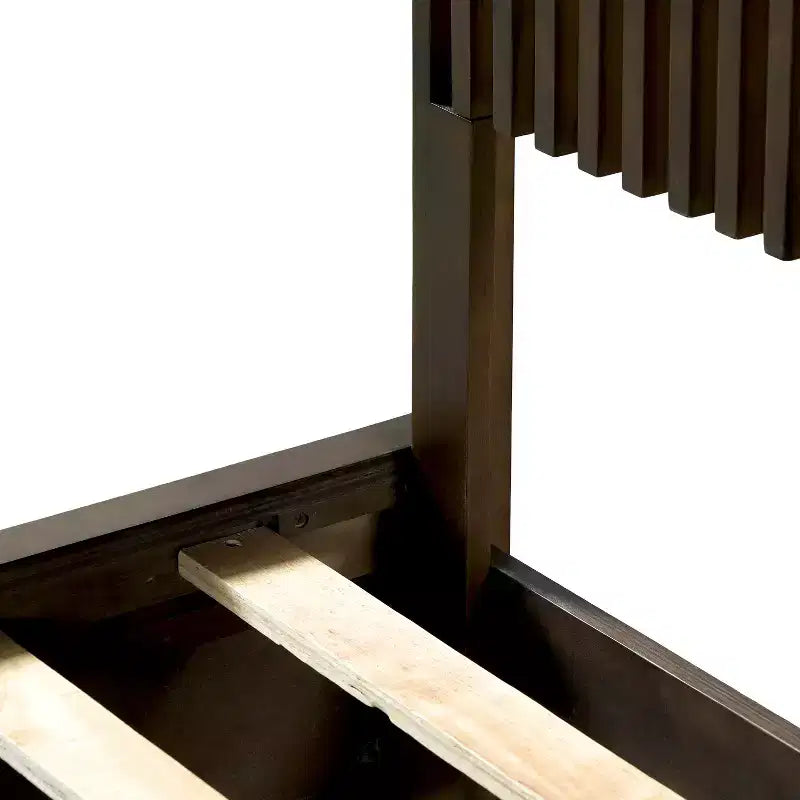 Queen/King Size Platform Bed Frame with Vertical Slat Headboard Modern Rustic Bed, No Box Spring Needed