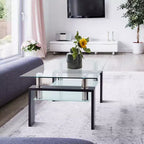 Modern Rectangular Wood Coffee Table with Glass Top for Living Room Office